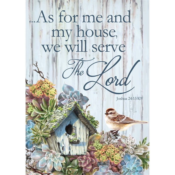 Shared Blessings Christian We Will Serve The Lord Encouragement Greeting Card with KJV Scripture, 1 Count, Rustic Succulent Birdhouse Inspirational