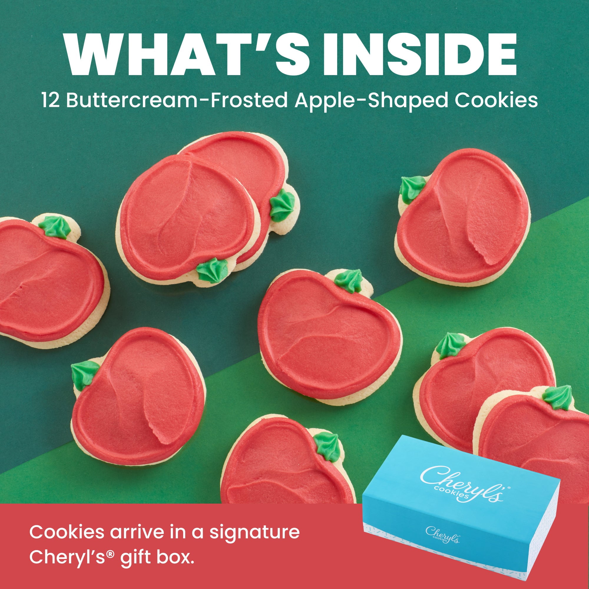 Cheryl's Cookies® Apple Shaped Cookies, with 12 Buttercream Frosted Sugar Cookies, Individually Wrapped, Gift for Teachers, Grads, Family, Friends, Loved Ones