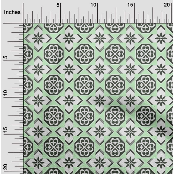 oneOone Viscose Chiffon Mint Green Fabric Floral & Tiles Moroccan Quilting Supplies Print Sewing Fabric By The Yard 42 Inch Wide