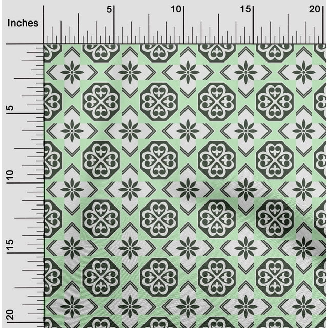 oneOone Cotton Flex Mint Green Fabric Floral & Tiles Moroccan Craft Projects Decor Fabric Printed By The Meter 40 Inch Wide