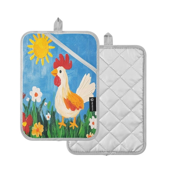2 Pcs Pot Holders Sets Oven Mitts Square potholders Oven Hot Pads Heat Resistant for Kitchen Cooking Baking 7"x9.8" Cute Rooster
