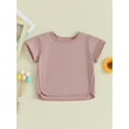 thumbnail image 2 of Bslissey Little Girls Short Sleeve Tops Solid Color Crew Neck T-Shirt Toddler Casual High Low Hem Tee Kids Basic Daily Pullovers 9M 12M 18M 24M 3T 4T 5T 6T 7T, 2 of 9