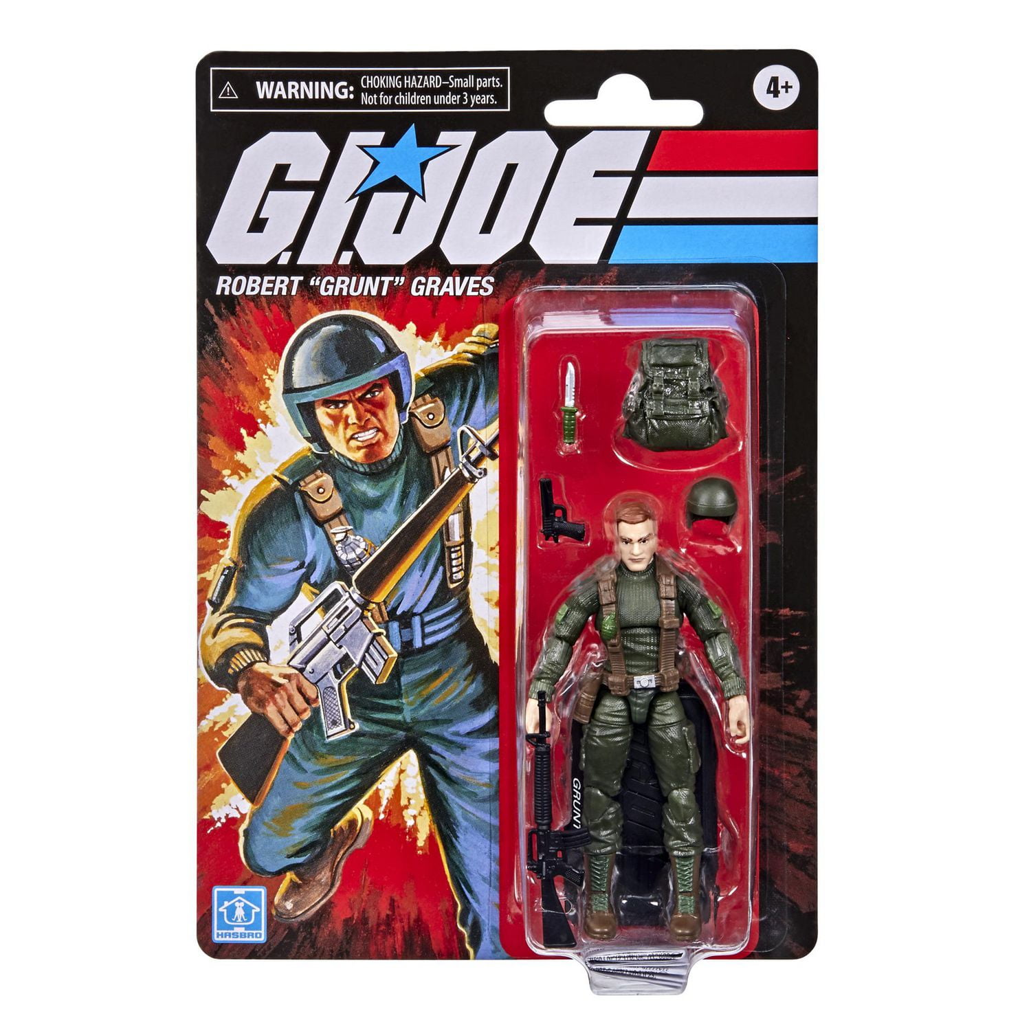 Collection rétro G.I. Joe, figurine de collection Robert “Grunt” Graves de 9,5 cm avec plusieurs accessoires, jouet pour enfants, dès 4 ans