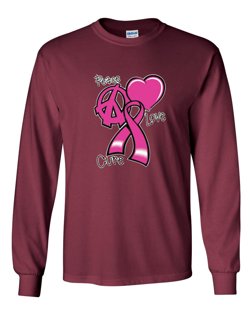 Breast Cancer Peace Love Cure In October We Wear Pink Ribbon Long Sleeve T-Shirt