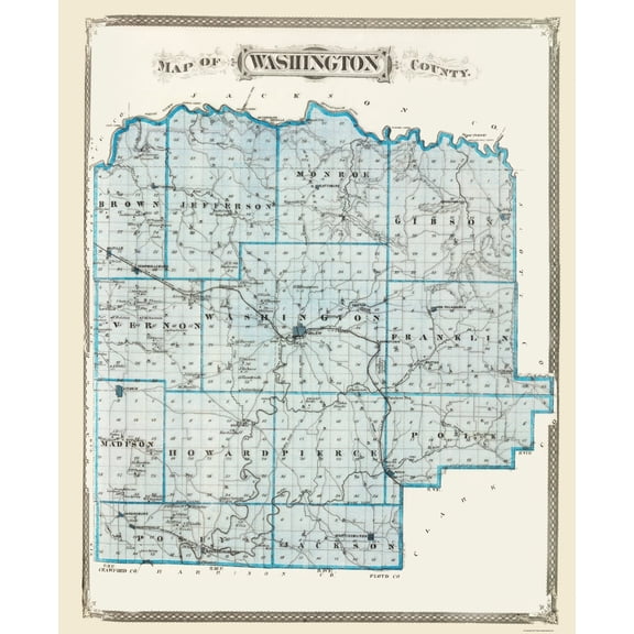 Historic County Map - Washington County Indiana - Baskin 1876 - 23 x 28.13 - Vintage Wall Art