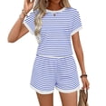 thumbnail image 4 of WAYUTE Womens Sets 2 Piece Outfits Casual Loose Fit Striped Knit Short Sleeve T Shirts Top and Shorts Trendy Summer Outfit, 4 of 6