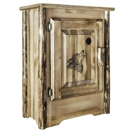 Glacier Country Collection Accent Cabinet with Laser Engraved Wolf Design, Left Hinged - 23 x 19 x 10 in.