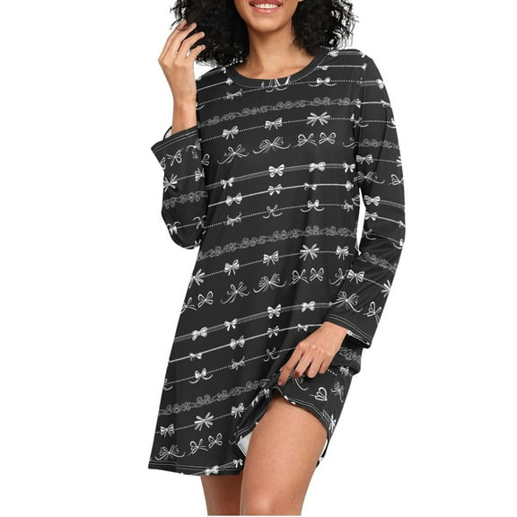 joogoo Romantic Bows Women's Long Sleeve Nightgown Sleepwear L