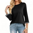 thumbnail image 2 of WRKEKC Long Sleeve Blouses for Women Casual Crew Neck Striped Patchwork 3/4 Sleeve T Shirt Loose Fit Fall and Winter Trendy Daily Wear Top, 2 of 5