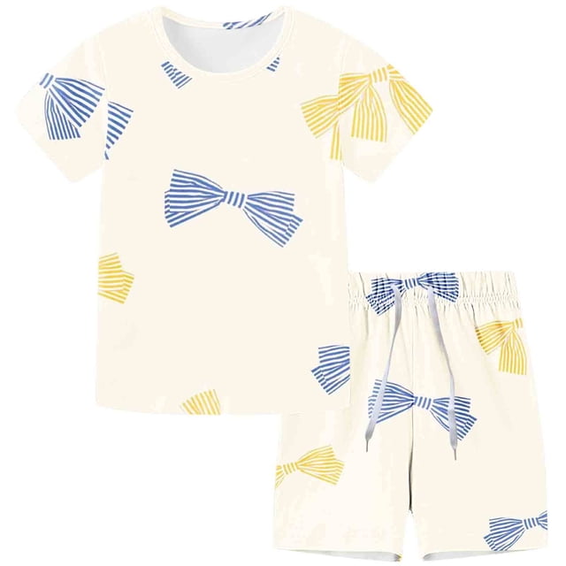 ¡Liquidación! Pantalones cortos casuales de manga corta Honeeladyy para niños con cordón ajustable, ropa deportiva estampada para hombre y mujer, conjunto de verano de dos piezas para playa (beige,