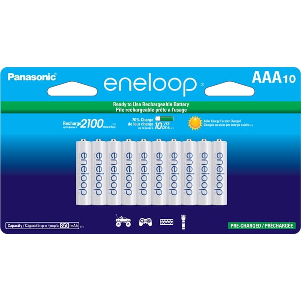 Eneloop Panasonic BK-4MCCA10FA AAA 2100 ciclos Ni-MH baterías Recargables precargadas, Paquete de 10 baterías