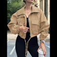 thumbnail image 4 of Chaqueta Corta para Mujer, Anorak Utilitario Extragrande con Cremallera y Bolsillos Caqui XL, 4 of 8