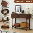 thumbnail image 5 of Wood Walnut Console Table with Door, 2-Tier Modern Sofa Table for Living Room, Narrow Sofa Table with Sliding Door and Open Storage Wirrytor Shelf, Hallway Table and Behind The Couch Table, 5 of 8