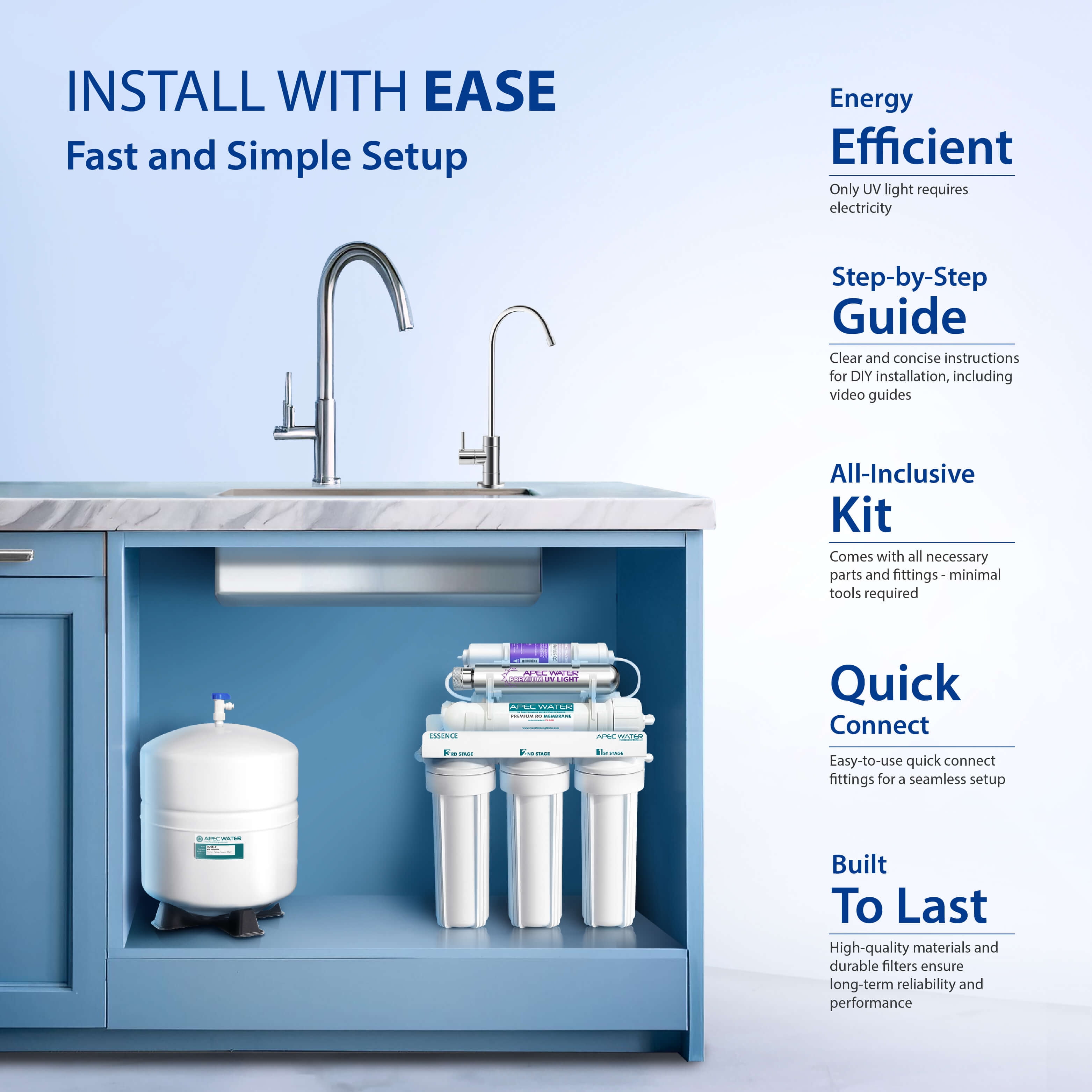 APEC pH+ Alkaline Mineral UV Sterilizer 75 GPD 7-Stage Under-Sink Reverse Osmosis Drinking Water Filter System (Essence ROES-PHUV75)