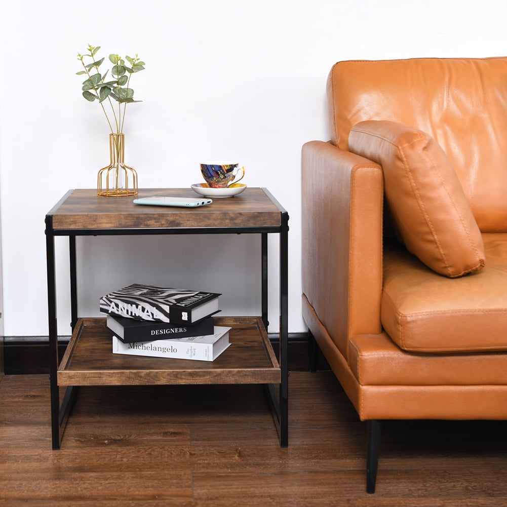 Kepooman 2-Tiers Bedside Table with Strong Metal Frame, Heavy Duty Load Nightst & High-Quality MDF Board, Rustic Brown