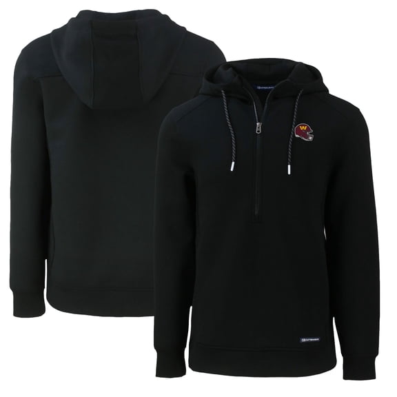 Men's Cutter & Buck Black Washington Commanders Helmet Roam Eco Half-Zip Recycled Pullover Hoodie