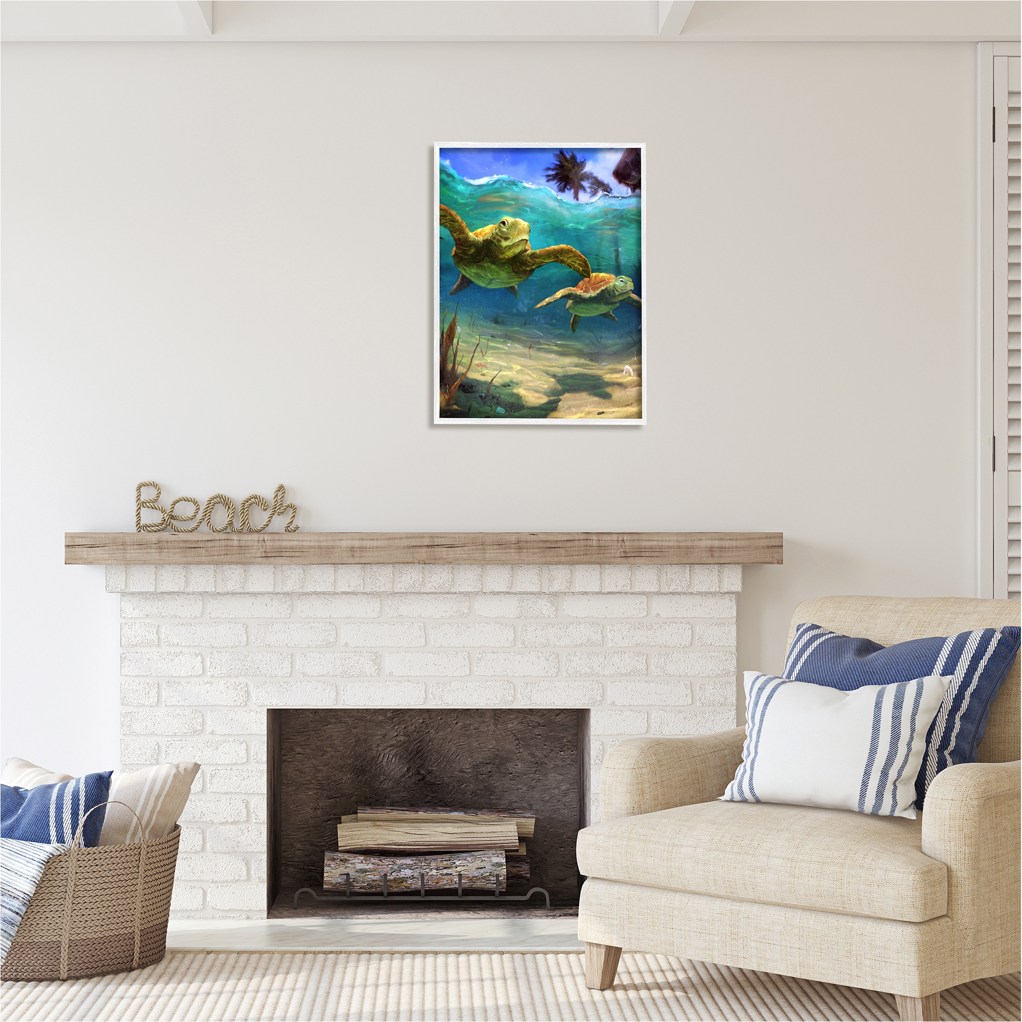 Stupell Industries Tropical Underwater Turtles Animals & Insects Painting White Framed Art Print Wall Art, 24 x 30