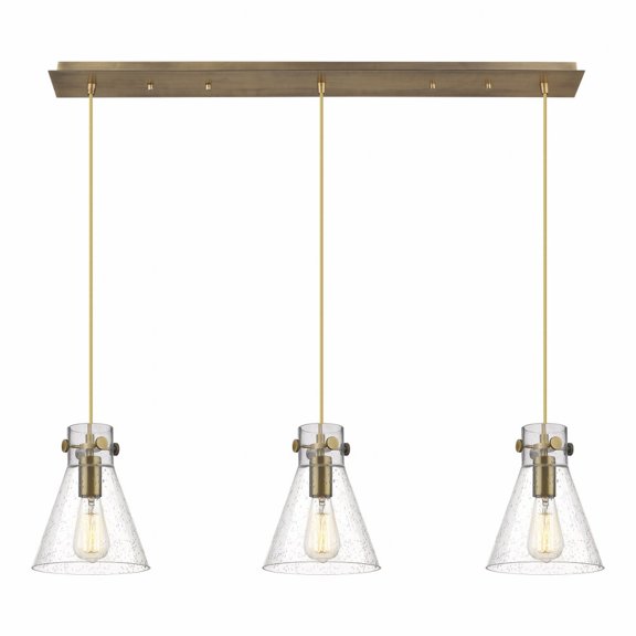 Innovations Lighting Newton Cone - 3 Light 8" Cord Hung Linear Pendant. Brushed Brass/Seedy