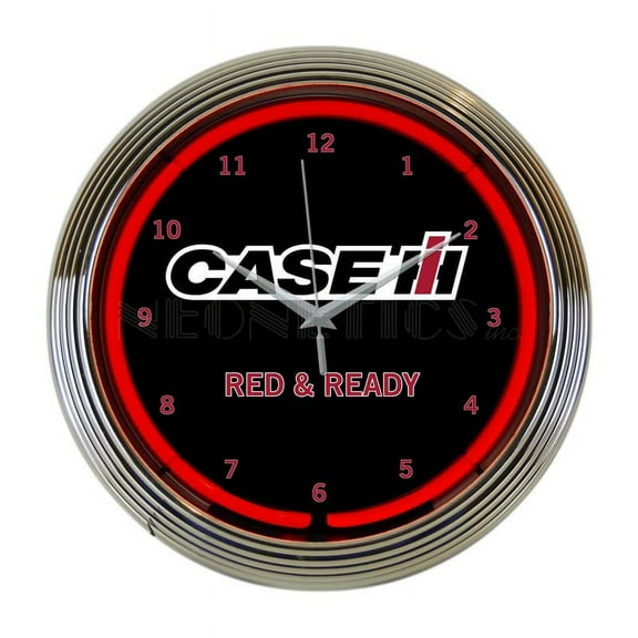 Neonetics Case IH International Harvester Ready Clock 15 Inch Diameter with Chrome Rim and Red Neon – 8CASEC