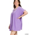 thumbnail image 6 of Zenana Plus Size Relaxed Fit Gauge Rolled Short Sleeve Raw Edge Mini V-Neck T-Shirt Tunic Top, 6 of 6