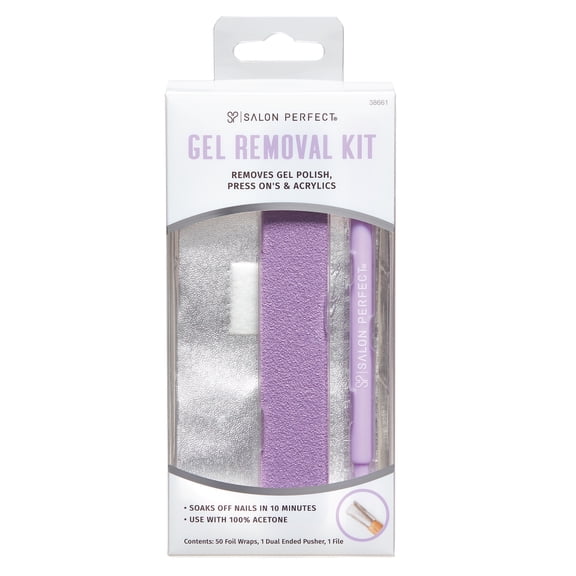 Salon Perfect Gel Nail Polish Remover Kit, Includes Foil, Pusher, and File, Use with Acetone, 50 Foils