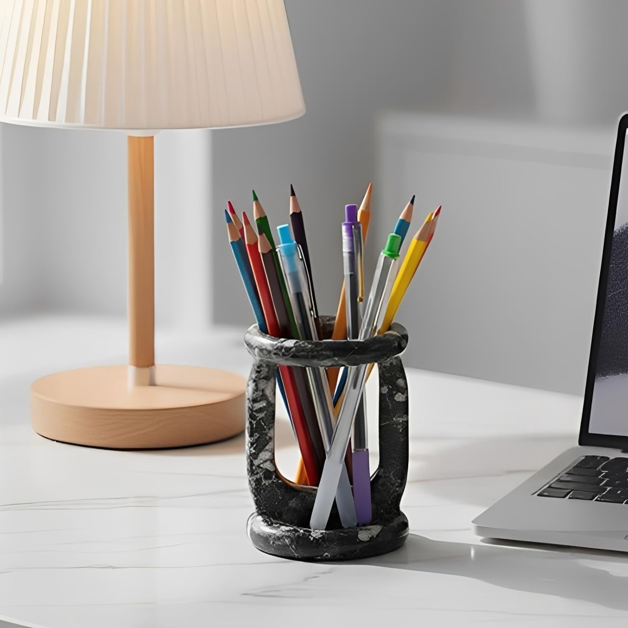 Radicaln Marble Stationary Holder 4 inches Black Zebra Handmade Pen Holder For Desk, Ideal Pencil Holders & Desk Organizer, Makeup Brush Holder For Women