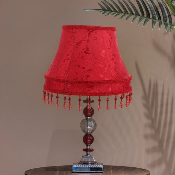 Soimiss 1Pc Red European Style Retro Cloth Lampshade with Hanging Beads for Elegant Table and Floor Lamp Decor