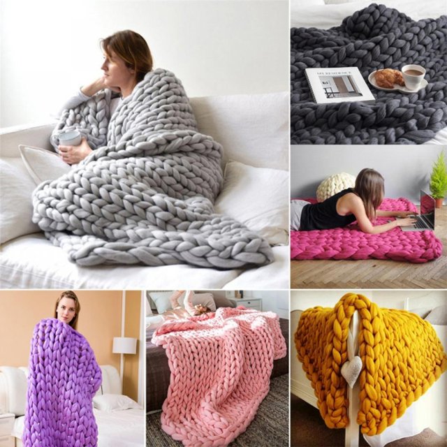 Knitted Throw Blanket for Sofa,Handmade Knit Chunky Blanket Throw Sofa