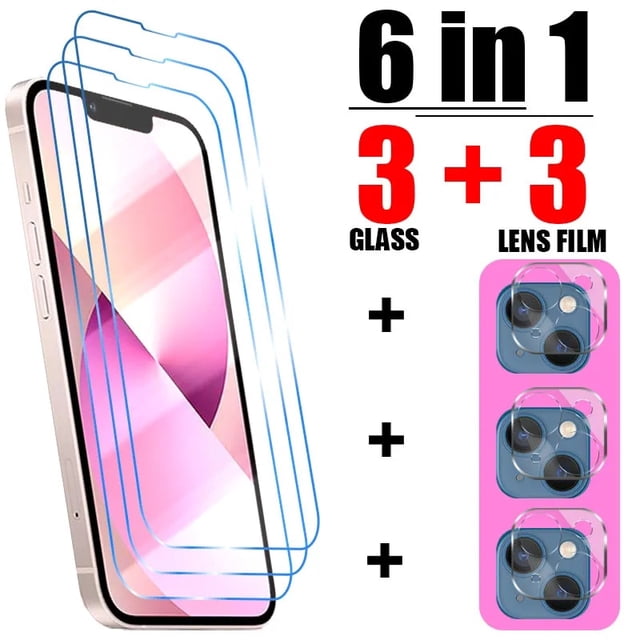 Vidrio templado 6 en 1 para iPhone14 Plus 13 12 11 mini Xs max XR X 8 7 6 6S Plus SE protector de pantalla para 14 13 12 11 Pro Max Glass