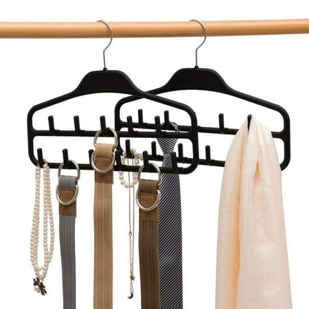 Belt Hanger Rack Holder 2 Pack, Sturdy Belt Organizer with 360 Degree Swivel, 11 Large Belt Hooks for closet, Non Slip Rubberized Belt Storage, Black,14 x 039 x 11inch