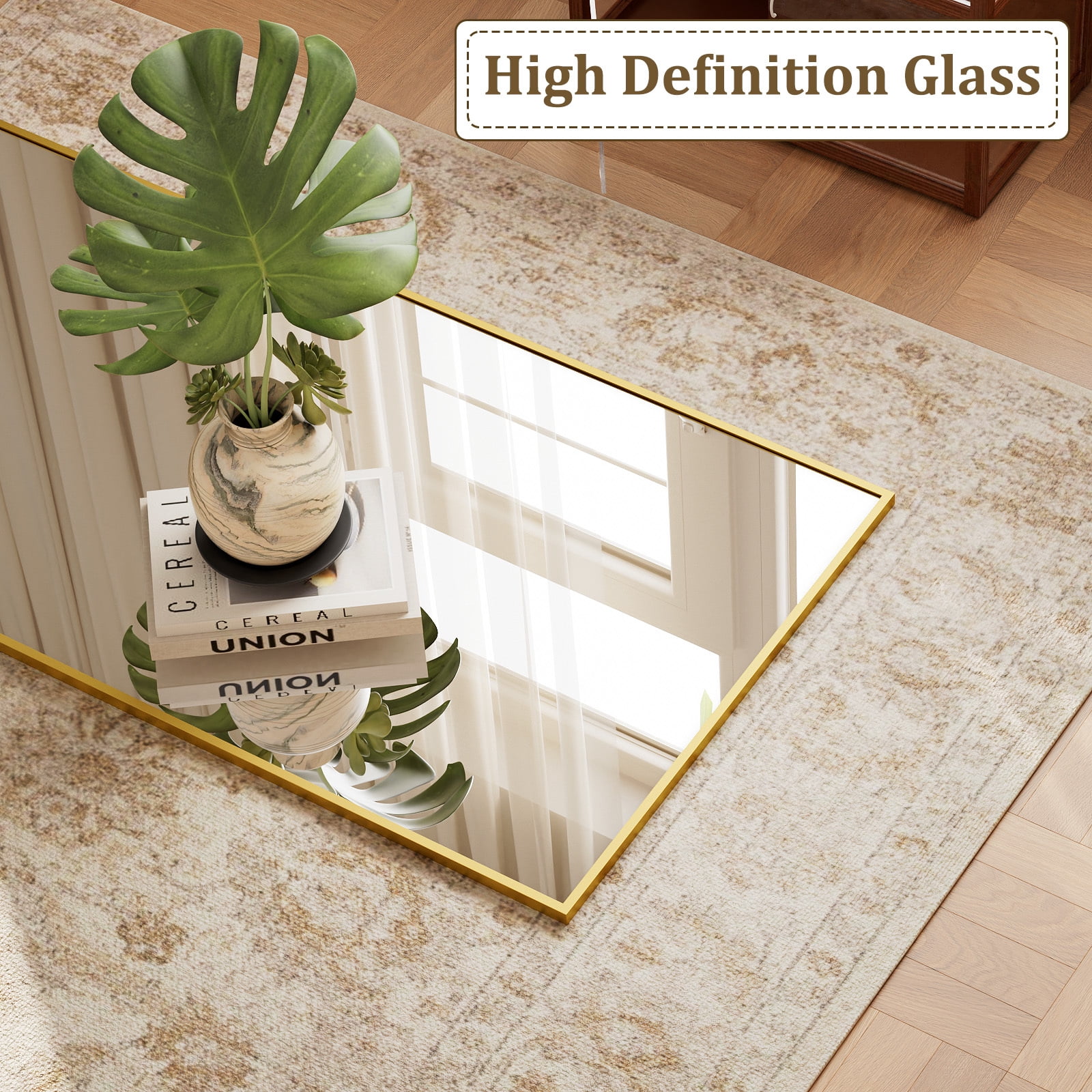 Easy4Home 64"x21" Rectangular Full Length Mirror Freestading Full Body Floor Mirror, Gold