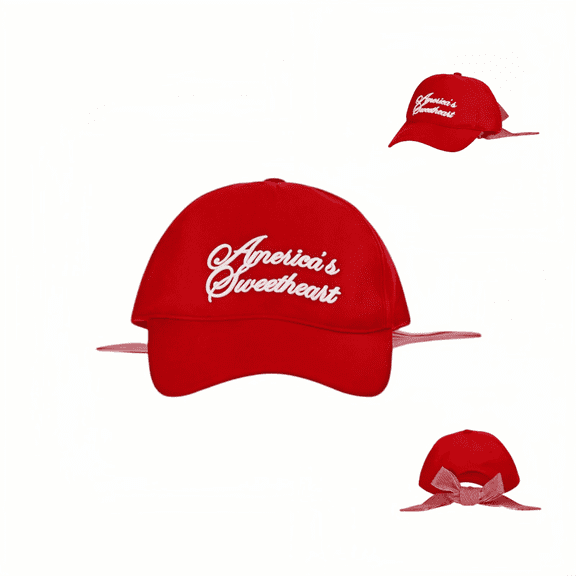 syligr America's Sweetheart Embroidered Baseball Cap for Daily Outing, Women's Baseball Hat with Red Stripe Bow, Vintage Sun Visor for Women, Retro Vacation Accessory, Summer Gift for Her