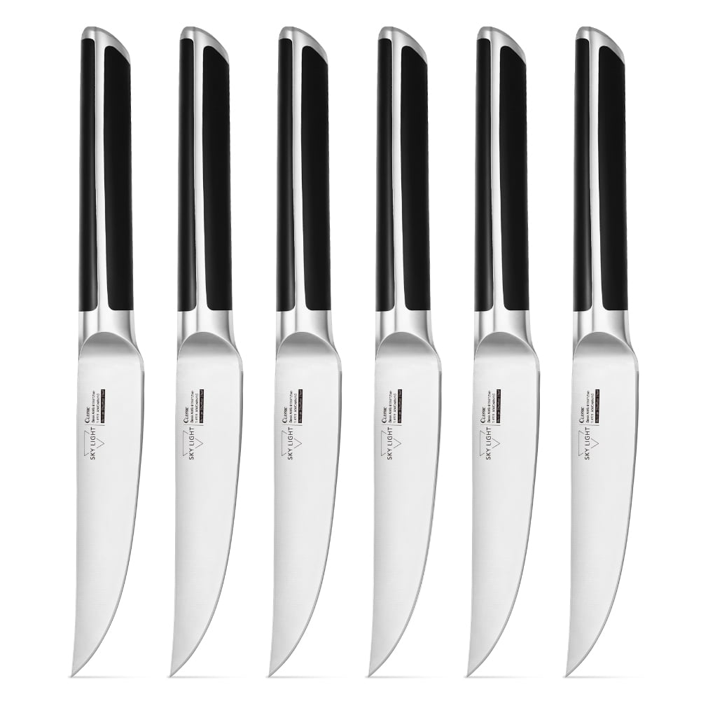 SKY LIGHT Steak Knives, Non Serrated Steak Knife Set of 6, Kitchen