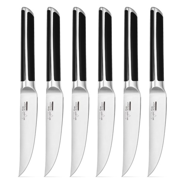 SKY LIGHT Steak Knives, Non Serrated Steak Knife Set of 6, Kitchen