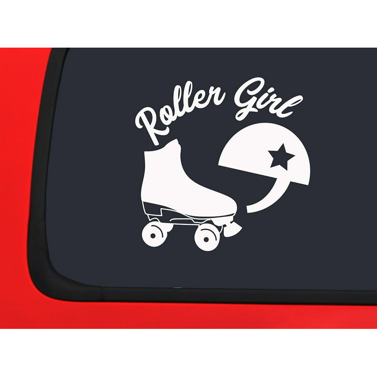Car Sticker Roller Girl Star Helmet Roller Skate Derby Sports Car Window Decal  Sticker White 7 Inch 