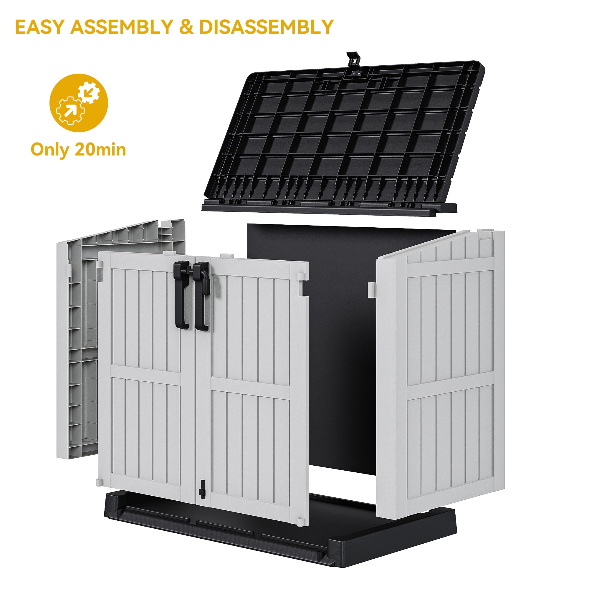 Uforic 36 cu ft Resin Outdoor Storage Shed,Horizontal Tool Shed, Waterproof Outdoor Storage with Lockable Doors & Air Vent for Trash Cans, Garden Tools