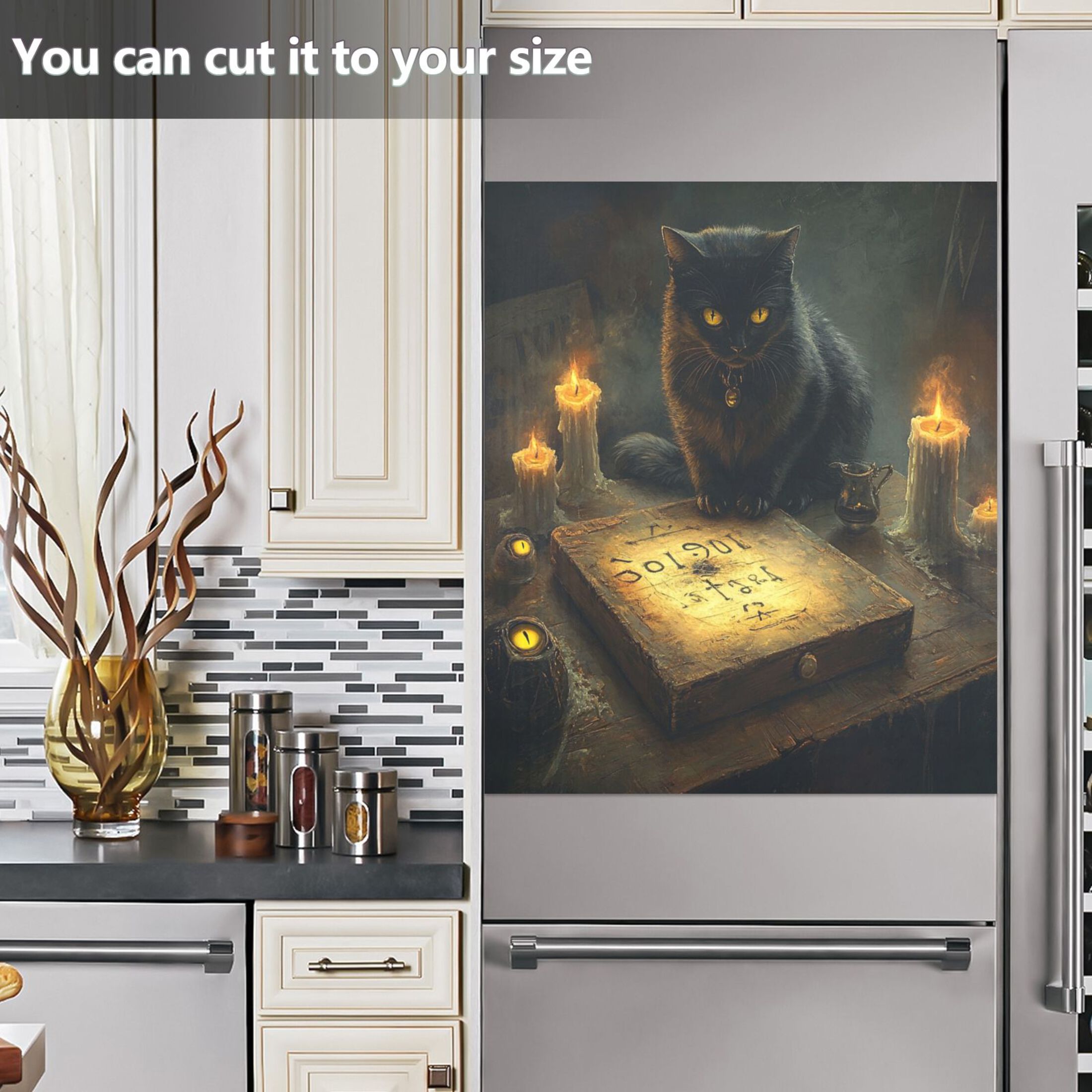 Dishwasher Magnetic Sticker 23x26 Inch Refrigerator Magnetic Sticker Washing Machine Magnetic Sticker Kitchen Panel Magnetic Sticker Home Decor Beautiful Black Cat