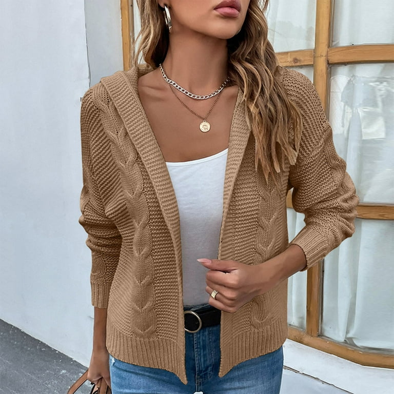 Women S Fashion Hoodies Sweatshirts Ladies Casual Fashion Thick Solid Color Knit Cardigan Sweater Jacket Sweatshirts Women Synthetic Fiber Khaki Xl