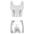 thumbnail image 3 of Zaldita Women's Club Outfits Shiny Metallic Leather Crop Top 2 Piece High Waist Gym Outfit Yoga Silver XL, 3 of 7