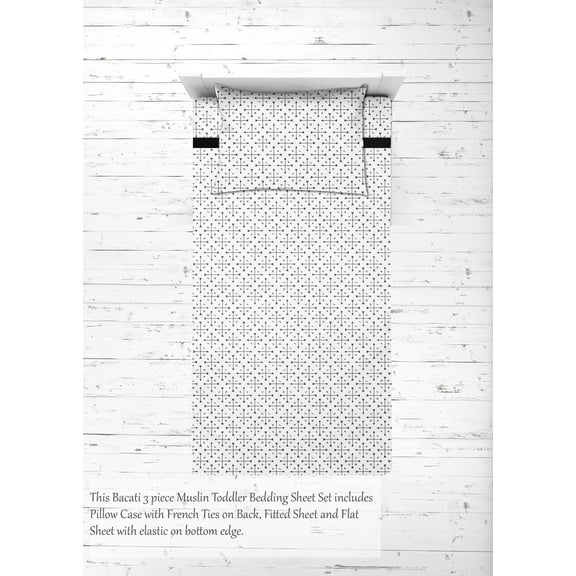 Bacati - Toddler Bedding/Sheet Set 100% Cotton Muslin, Aztec Love Black