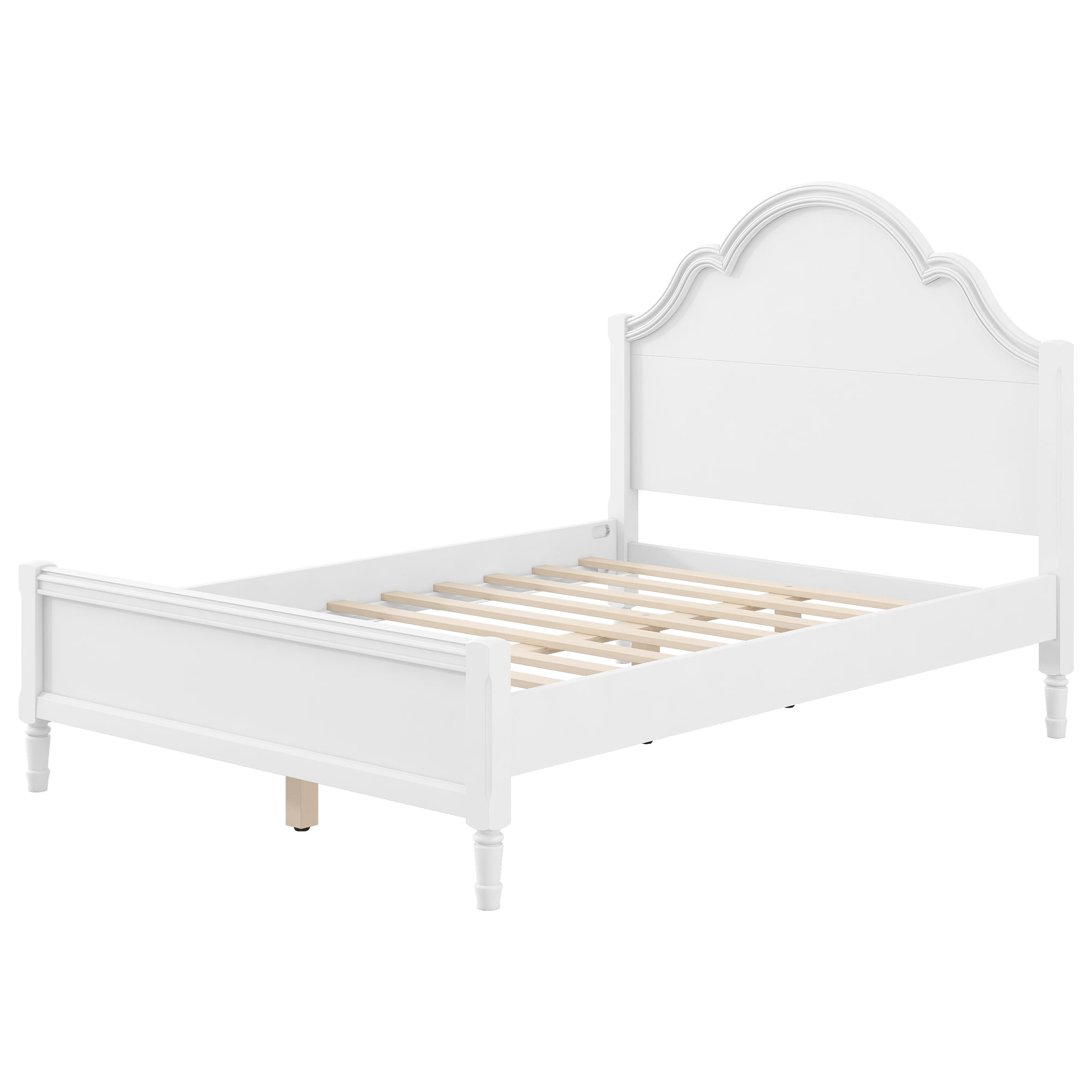 Euroco Wood Full Size Platform Bed with Headboard, No Spring Box Needed, White