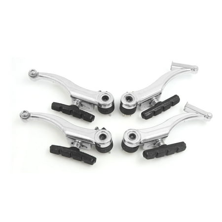 4 Pot Front Brake 4 Pcs Front Rear V-Brake Bike Brake Caliper Kit w Rubber Pad Replacement for MTB Mountain Bike Silver Tone ()