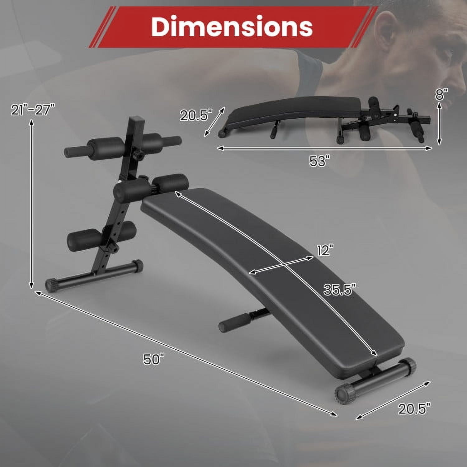 Spaco Adjustable Decline Sit Up Bench, 5 Adjustable Heights Exercise Back Cushion, Bench for Exercise for Indoor as Home, Gym, Black