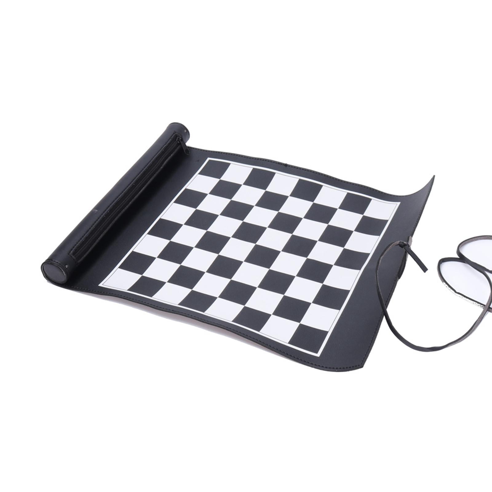 LeeQinersw Foldable Traditional Chess, Roll up Chess Set 32 Black White Chessmen PU Leather