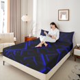 thumbnail image 4 of Manfei Blue Neon Light Queen Sheet Sets 4 Pieces, Geometric Minimalist Flat Sheet, Black Queen Fitted Sheet, Microfiber Bedroom Decor, 4 of 7