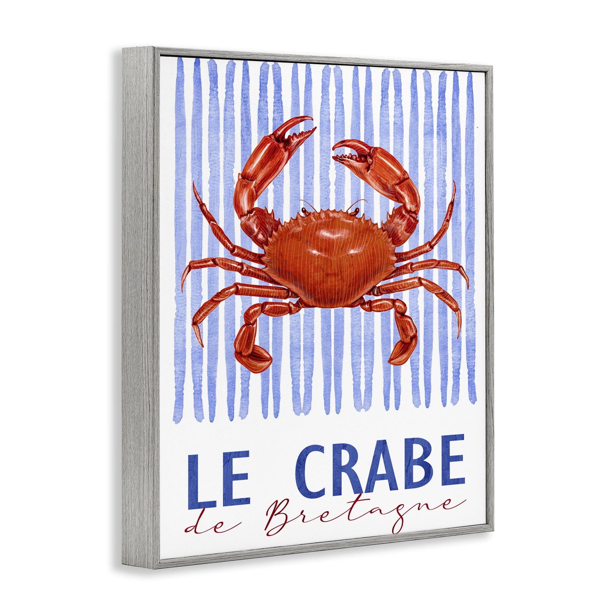Stupell Industries Le Crabe Nautical Stripes Gray Framed Giclee Art, design by Kim Allen