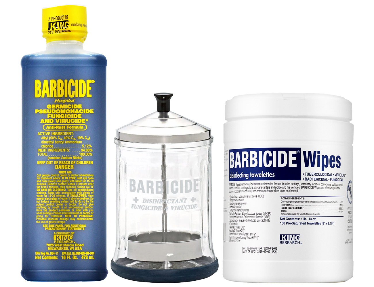 King Research Barbicide Disinfectant 16oz + Disinfectant Mid Jar
