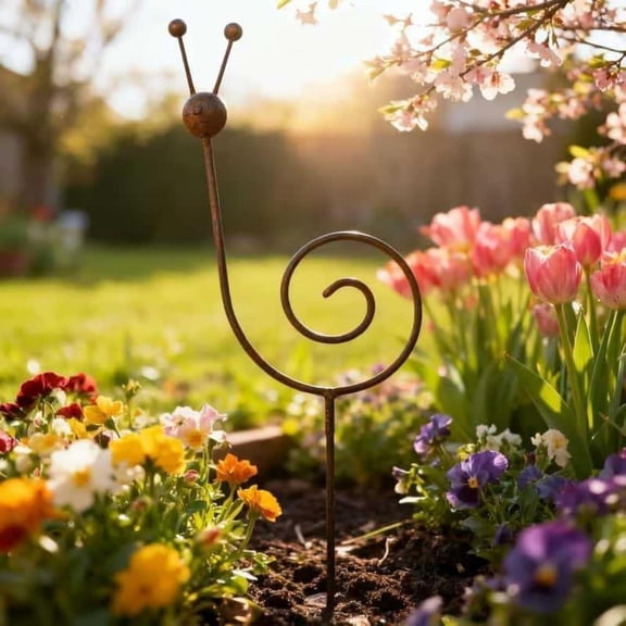 Snail Garden Stakes, Rustic Metal, 26" Outdoor Yard Art, Farmhouse Iron Spiral Sculpture for Garden, Patio, Flower Bed Decoration, Whimsical Lawn Decor(Q)
