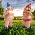 thumbnail image 2 of Set of 2 weatherproof funny garden gnome figures for lawn indoor/outdoor decor, 2 of 5