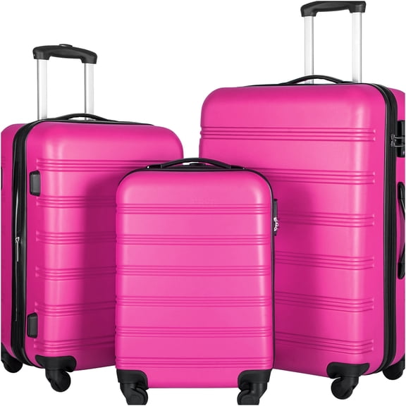 JERFIT 3-Piece Pink Hardside Luggage Set with Spinner Wheels, TSA Lock & Expandable Design